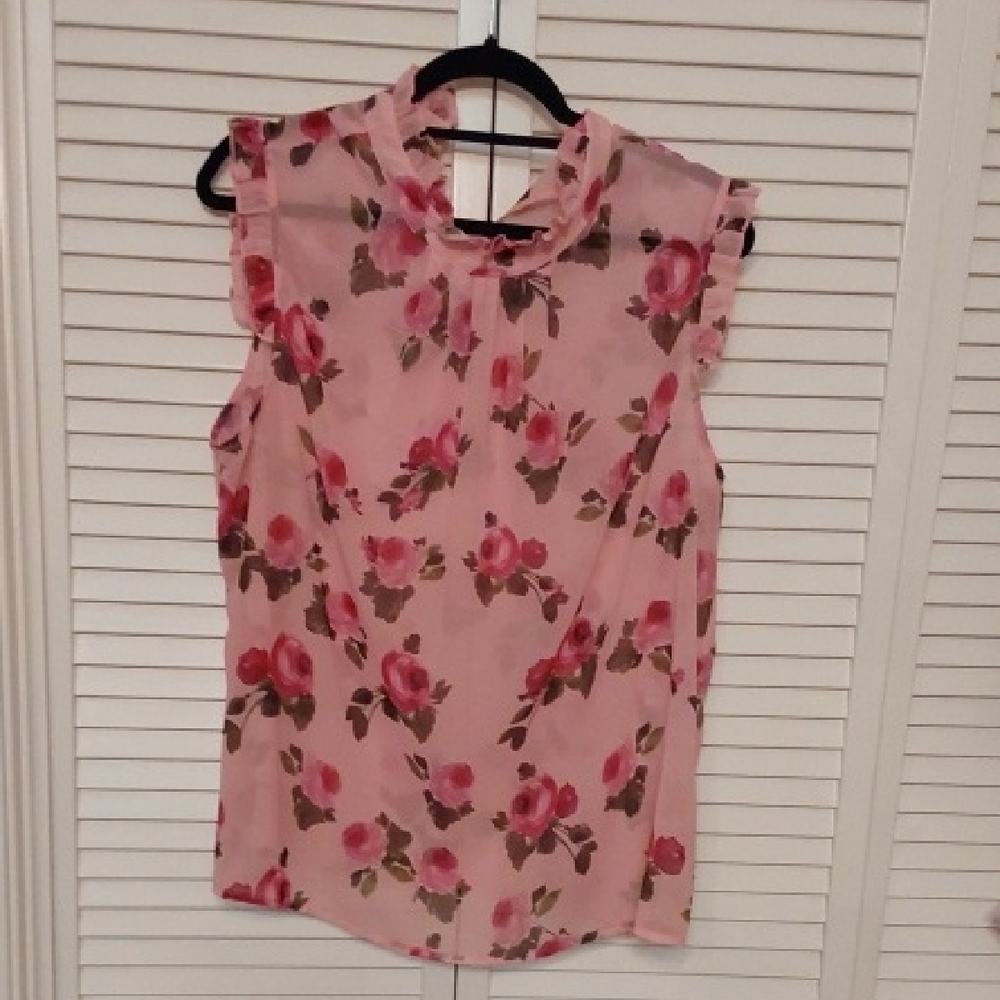 Fashion Nova Pink Floral Ruffle Blouse